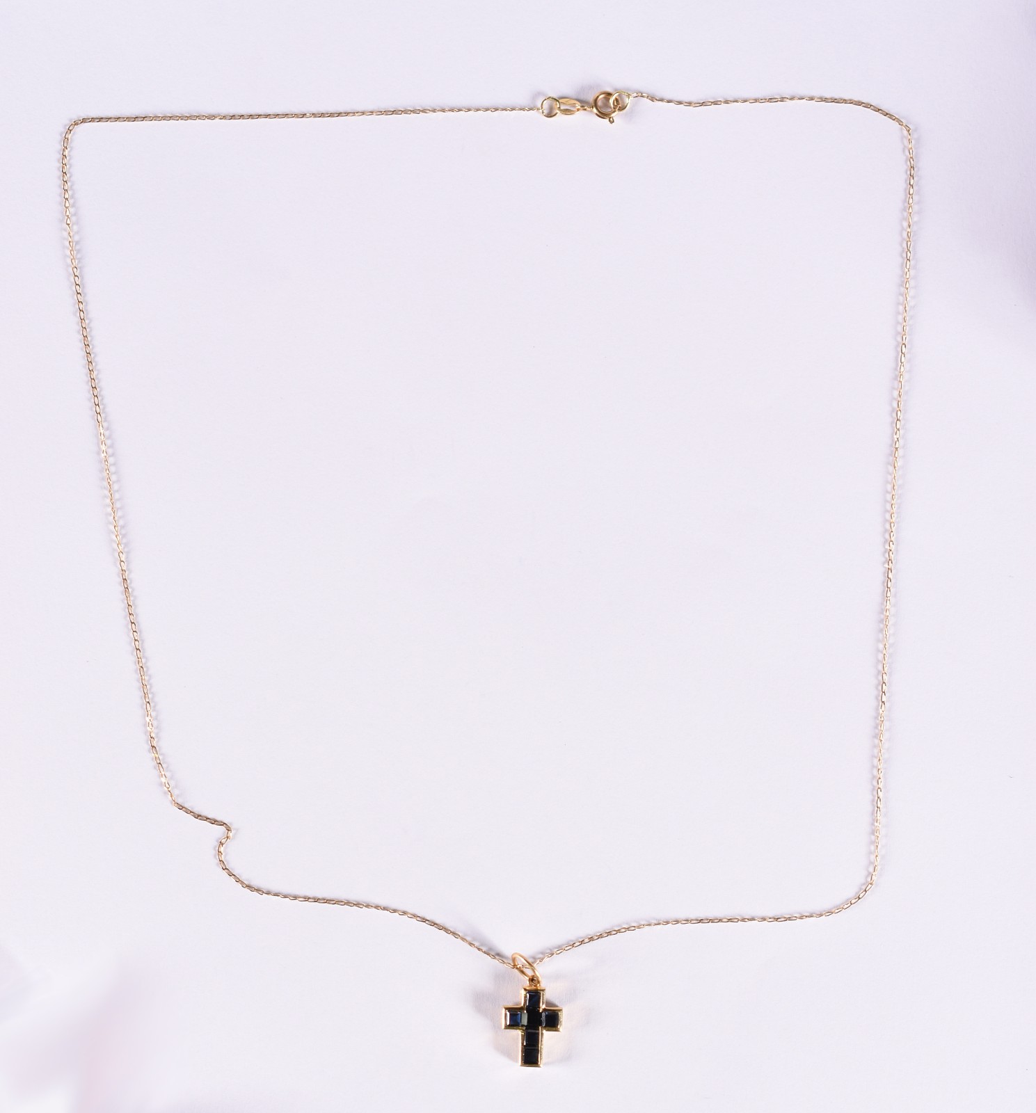 Gargantilha de ouro 18 k, contraste 750, crucifixo com pedras azuis... - foto 3 de 6