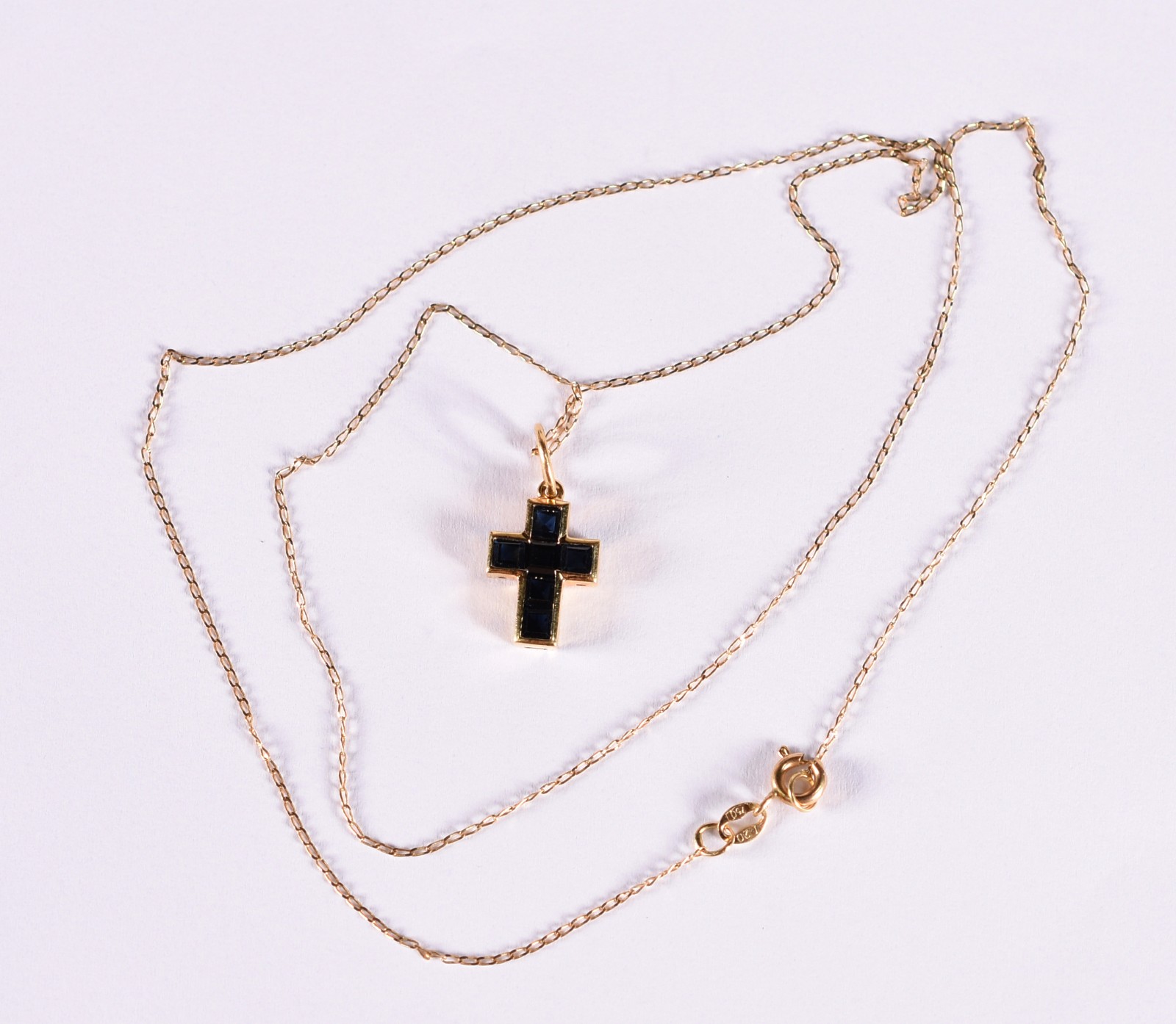 Gargantilha de ouro 18 k, contraste 750, crucifixo com pedras azuis... - foto 5 de 6