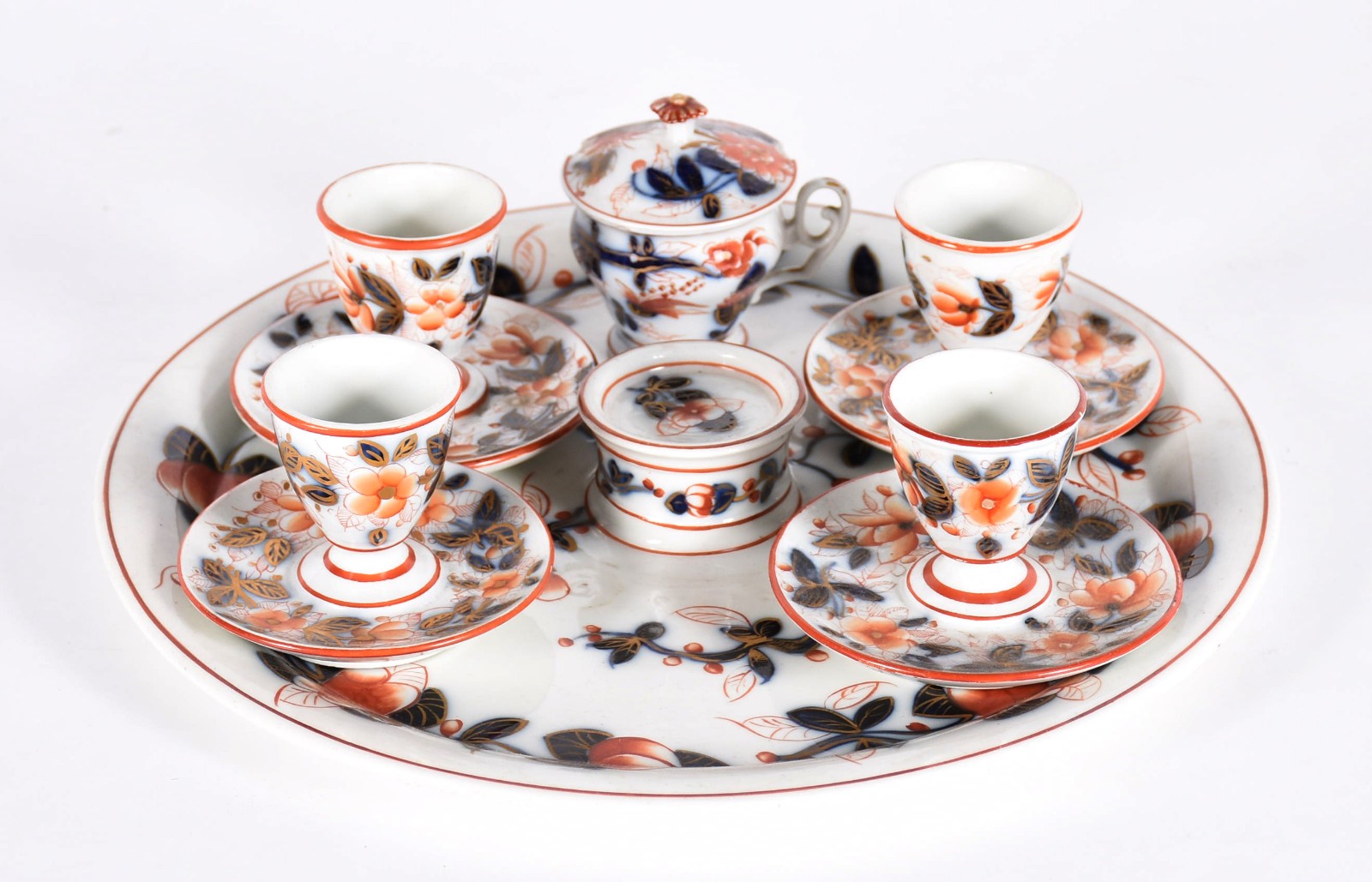 Serviço para ovos de porcelana oriental composto de bandeja, 4 porta... - foto 1 de 7