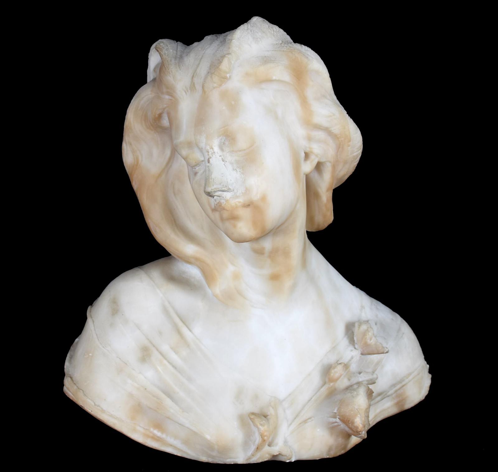 Estatueta de alabastro representando busto feminino (nariz com... - foto 1 de 4