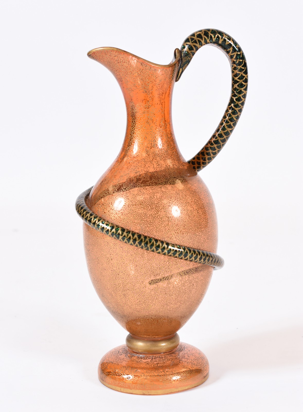 Jarra de murano na cor laranja, alça feitio serpente. - foto 1 de 6