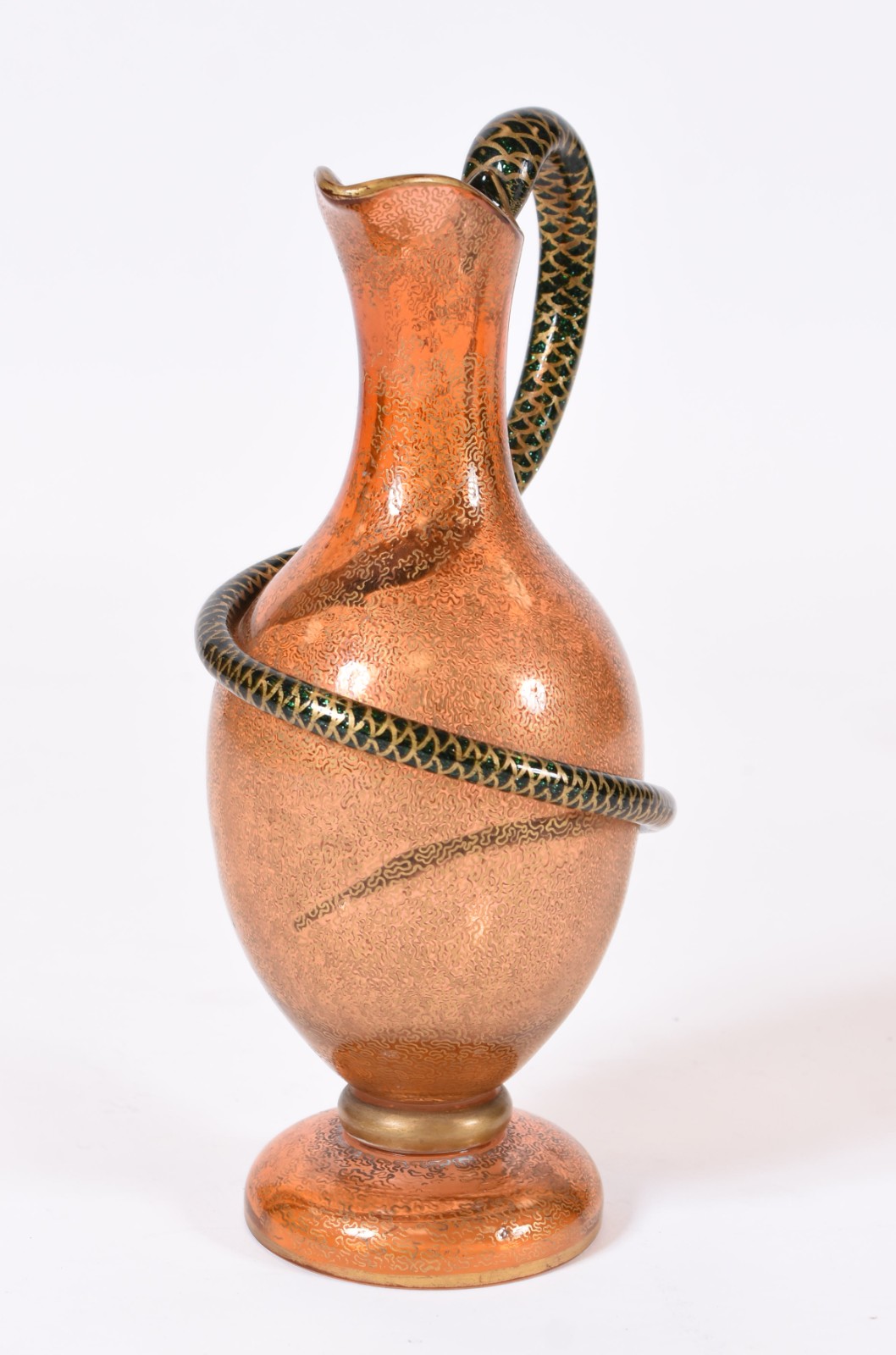 Jarra de murano na cor laranja, alça feitio serpente. - foto 2 de 6