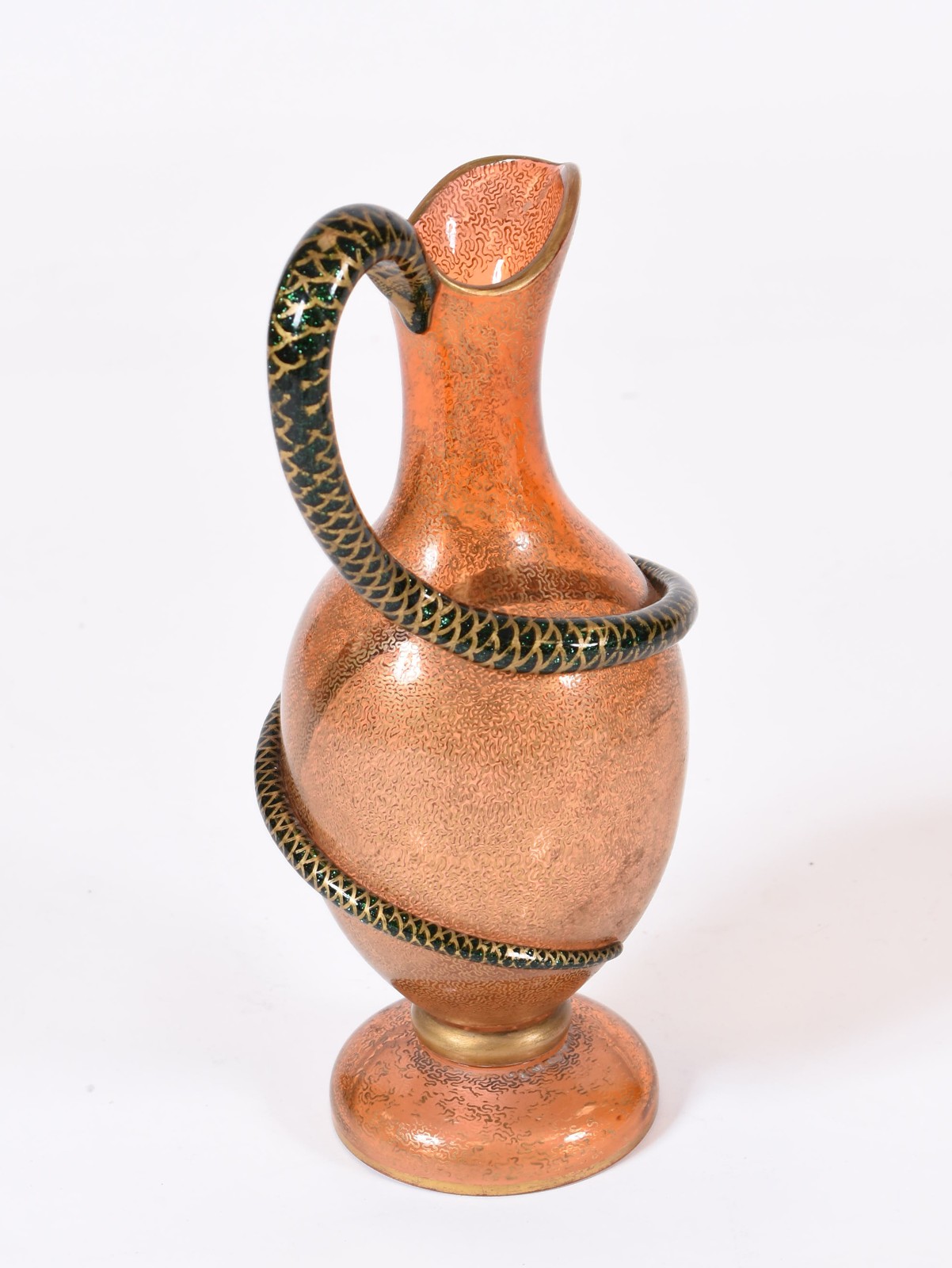 Jarra de murano na cor laranja, alça feitio serpente. - foto 3 de 6