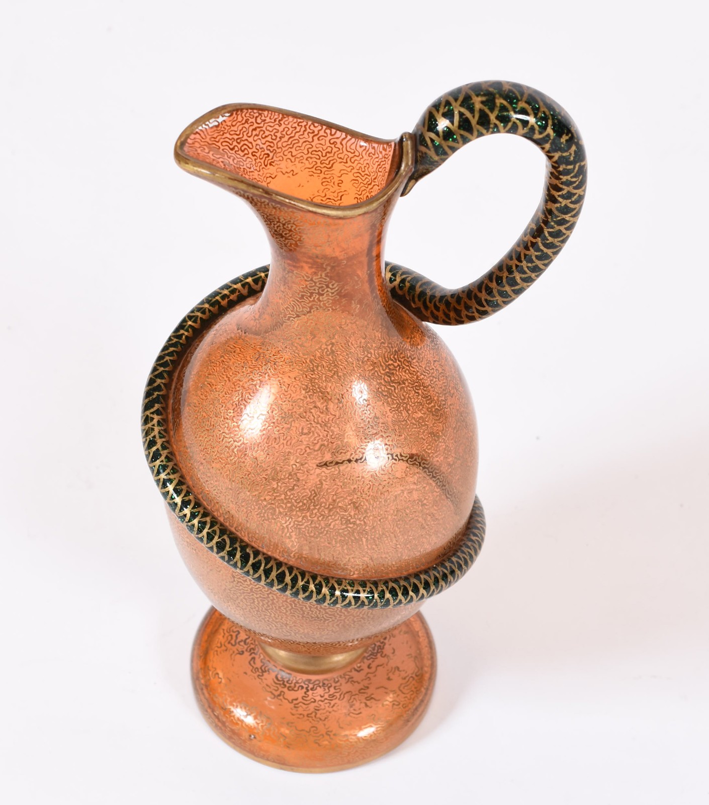 Jarra de murano na cor laranja, alça feitio serpente. - foto 4 de 6