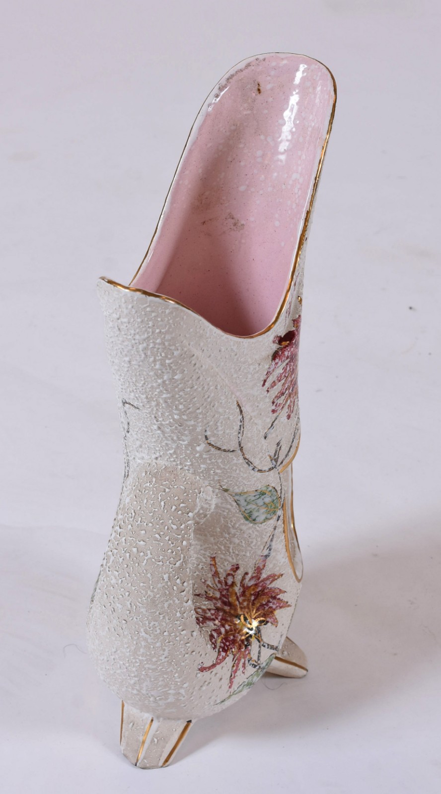 Vaso de cerâmica rosa com flores, anos 50. - foto 3 de 5