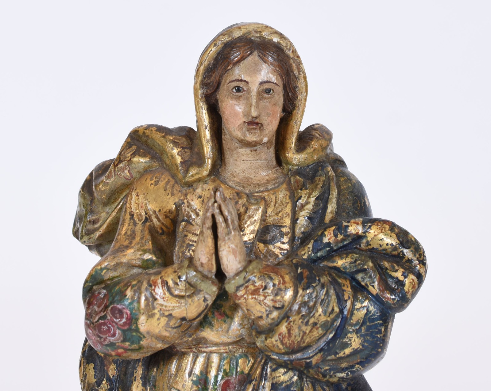 Imagem portuguesa de Nossa Senhora da Conceição de madeira, base com... - foto 1 de 6