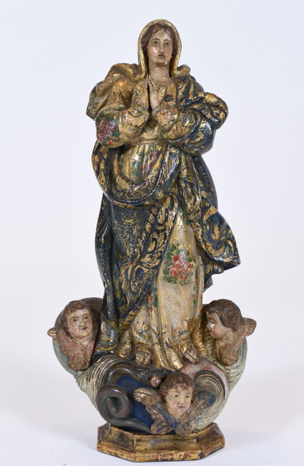 Imagem portuguesa de Nossa Senhora da Conceição de madeira, base com... - foto 2 de 6
