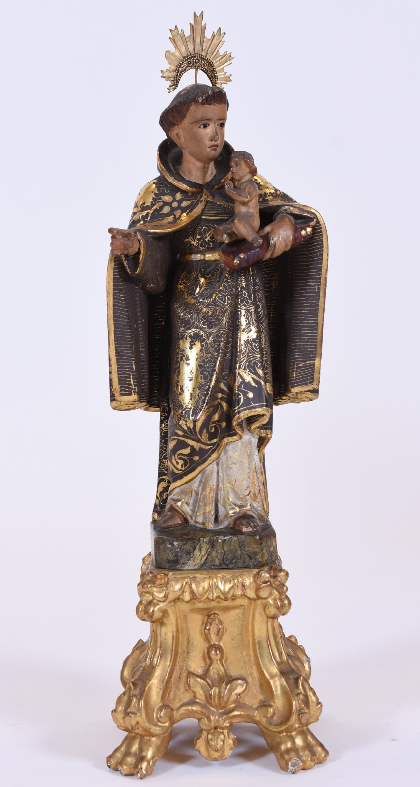 Imagem portuguesa de Santo Antonio com menino de madeira policromada... - foto 1 de 6