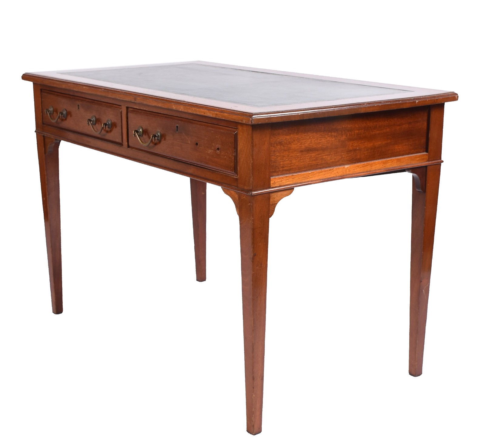 Mesa de escritório de madeira nobre, tampo de couro,duas gavetas... - foto 1 de 6