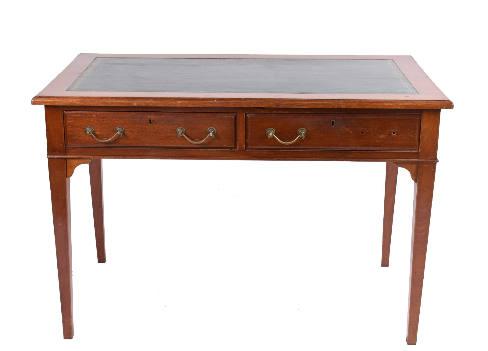 Mesa de escritório de madeira nobre, tampo de couro,duas gavetas... - foto 2 de 6