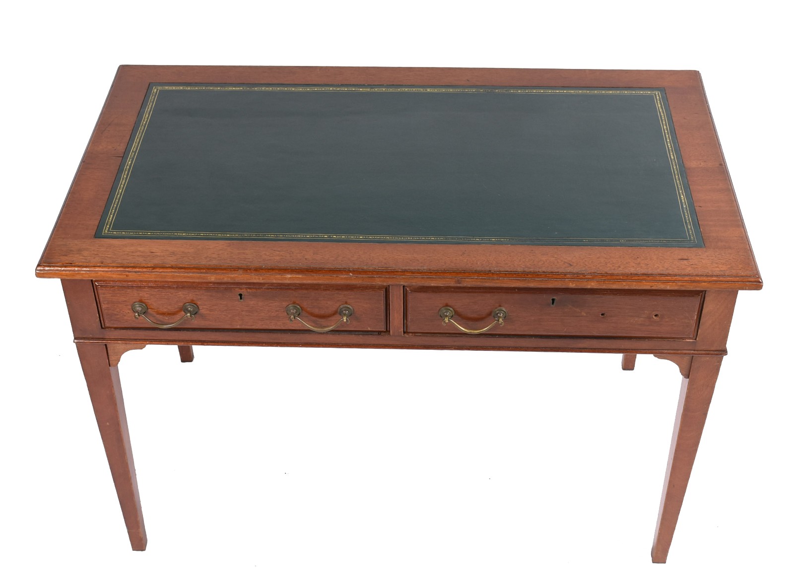 Mesa de escritório de madeira nobre, tampo de couro,duas gavetas... - foto 3 de 6