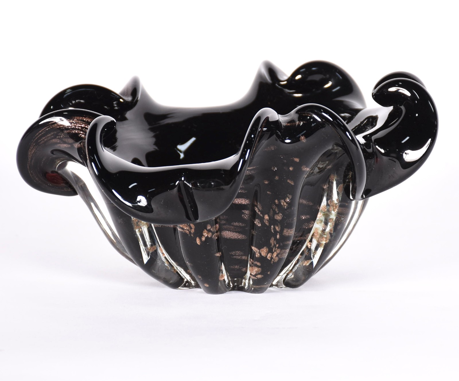 Bowl de vidro decorativo na cor preta com pó de ouro, borda feitio... - foto 2 de 4