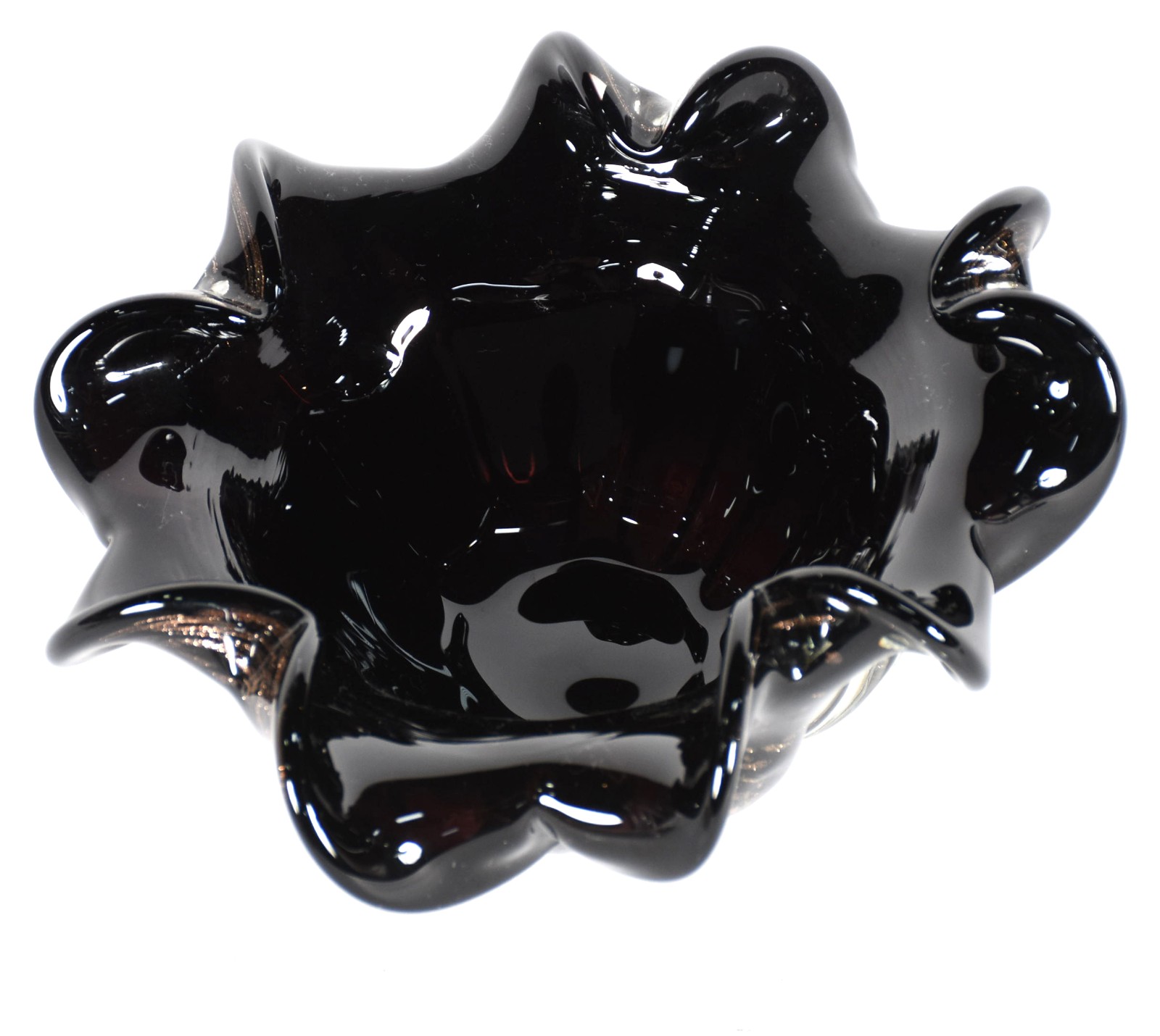 Bowl de vidro decorativo na cor preta com pó de ouro, borda feitio... - foto 3 de 4