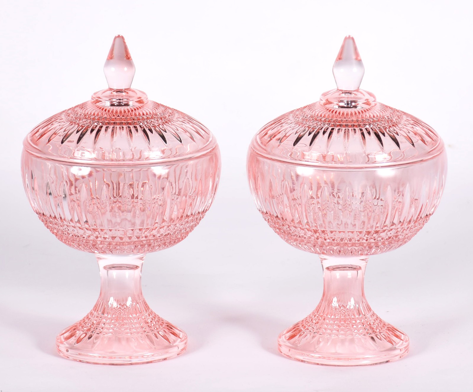 Par de compoteiras em demi cristal lapidado, na cor rosa. - foto 1 de 4