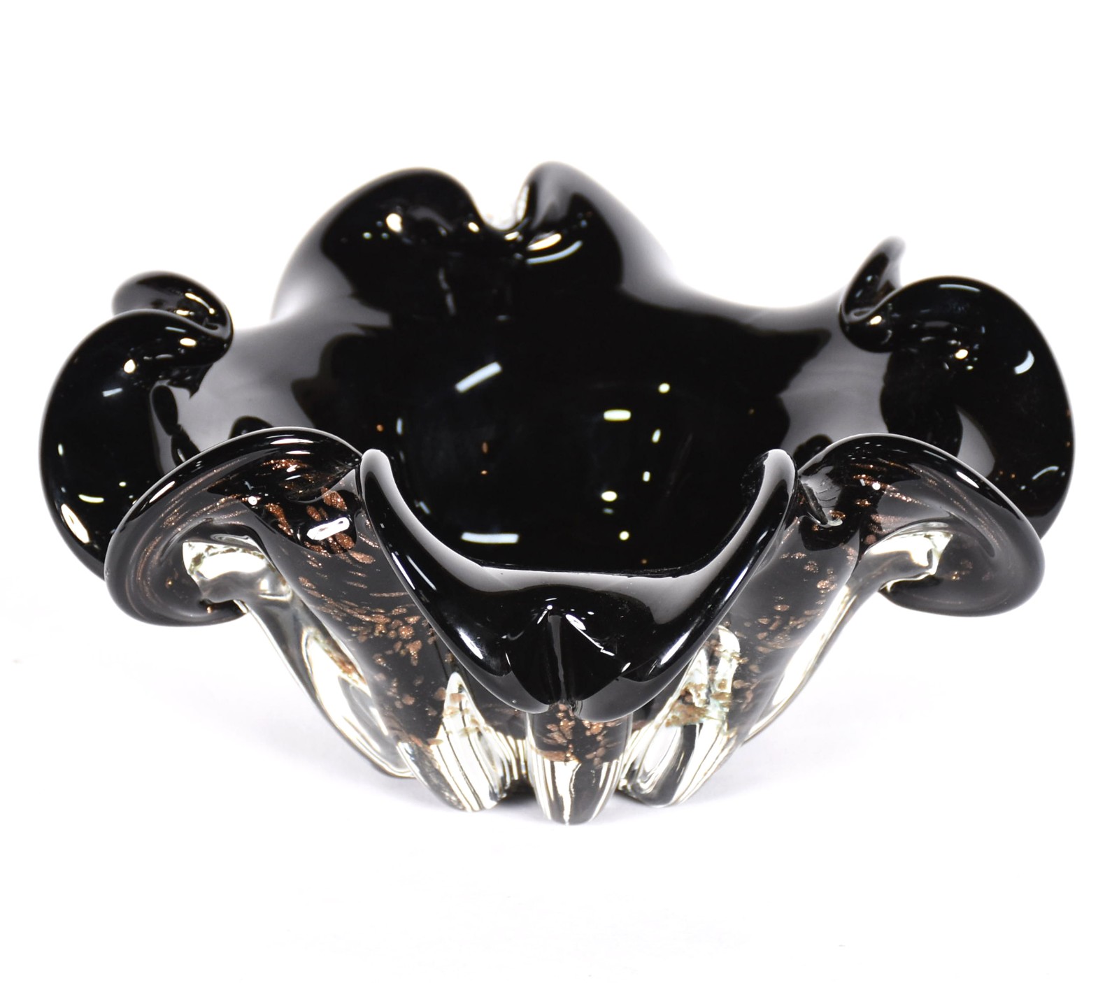 Bowl de vidro decorativo na cor preta com pó de ouro, borda feitio... - foto 2 de 4