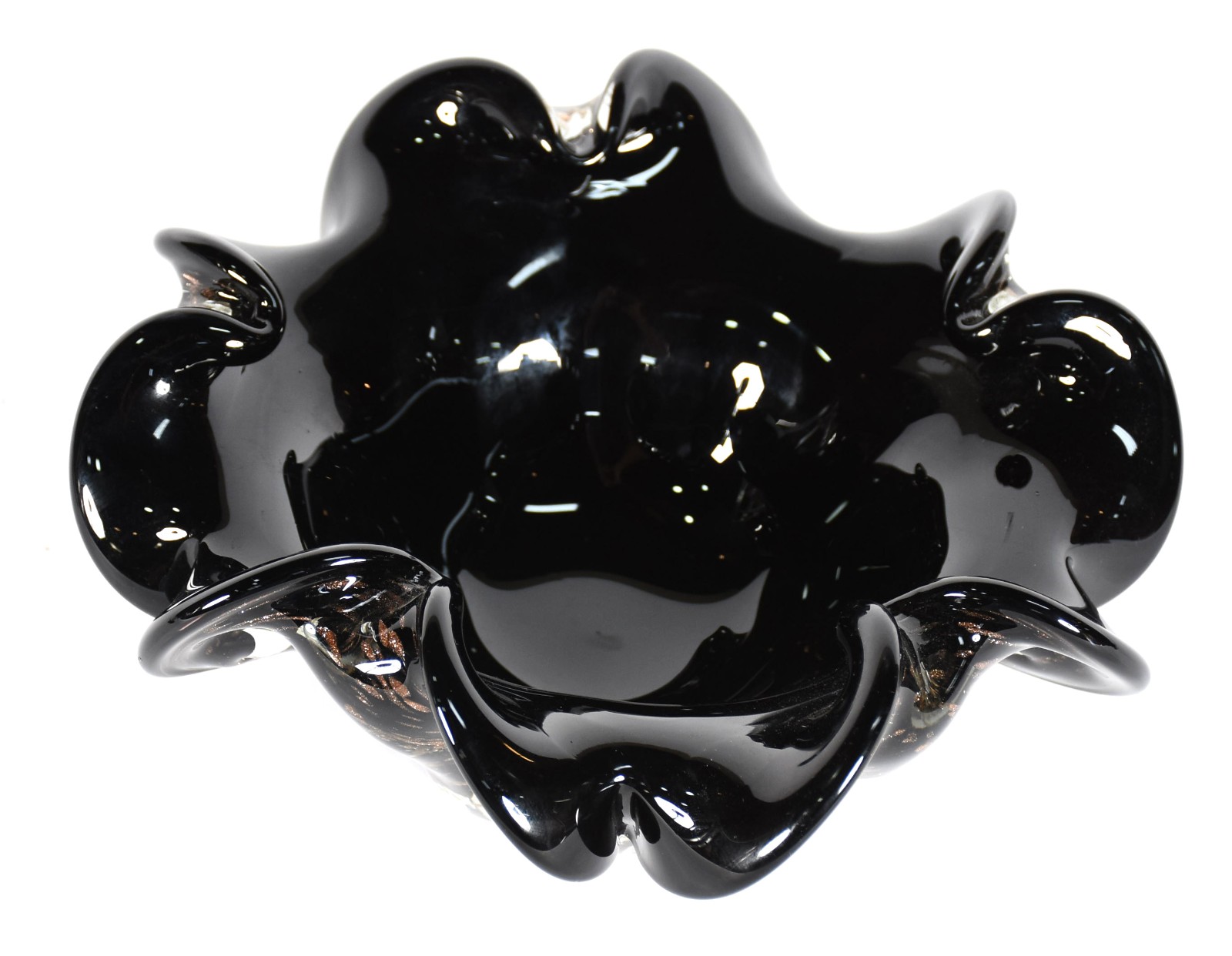 Bowl de vidro decorativo na cor preta com pó de ouro, borda feitio... - foto 3 de 4