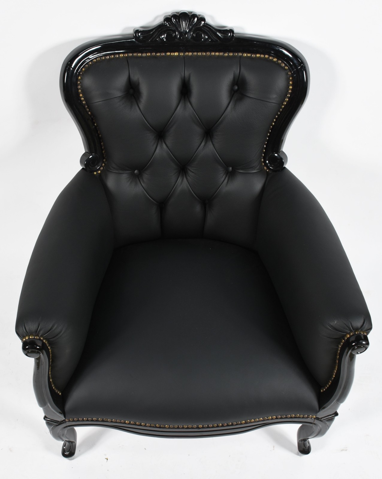 Grande poltrona de madeira nobre laqueada de negro e estofada de... - foto 4 de 4