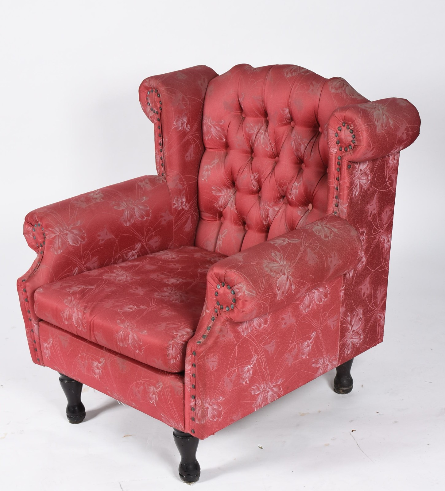 Bergere estofada e forrada com tecido vermelho floral, encosto em... - foto 1 de 5