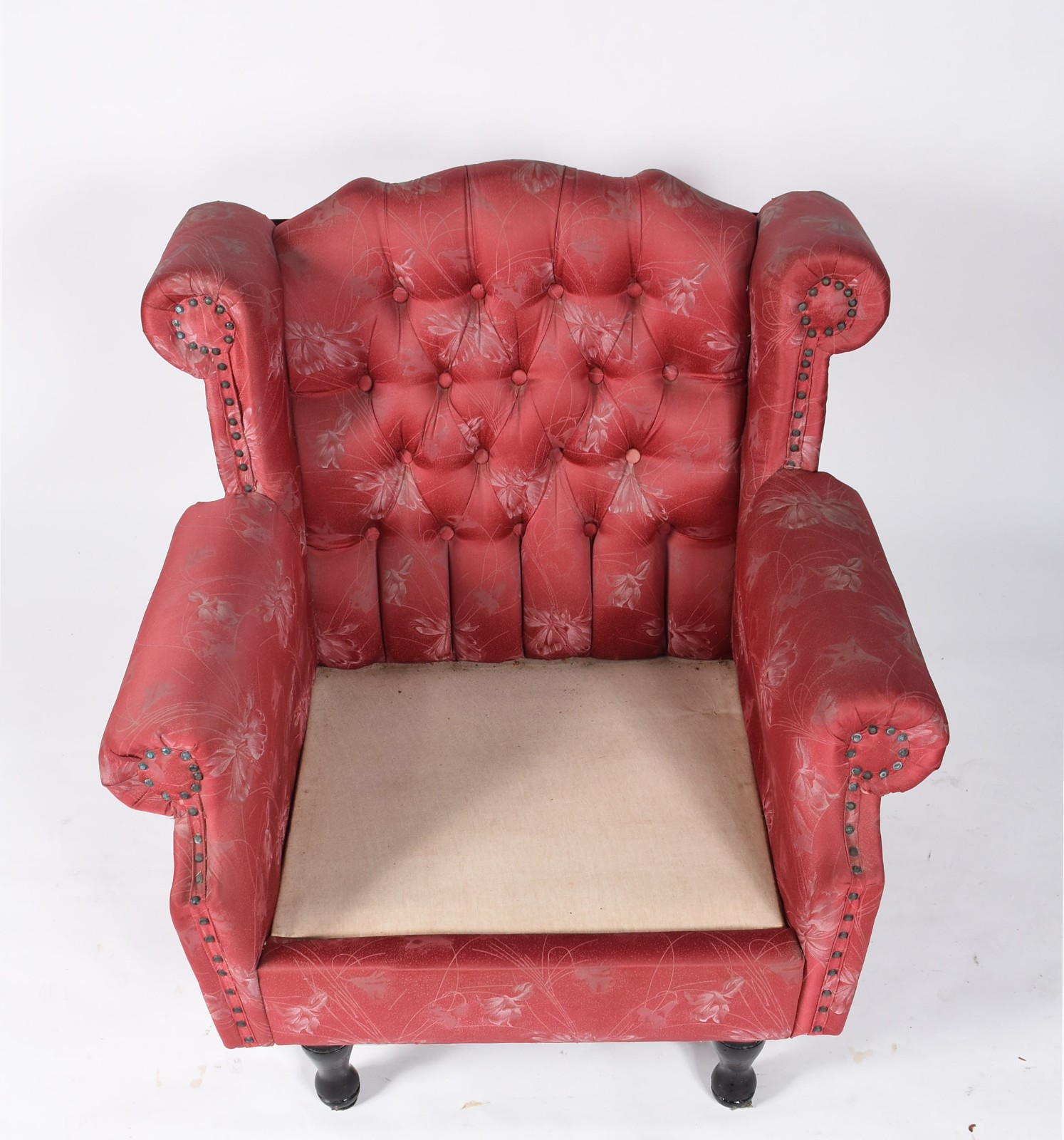 Bergere estofada e forrada com tecido vermelho floral, encosto em... - foto 3 de 5