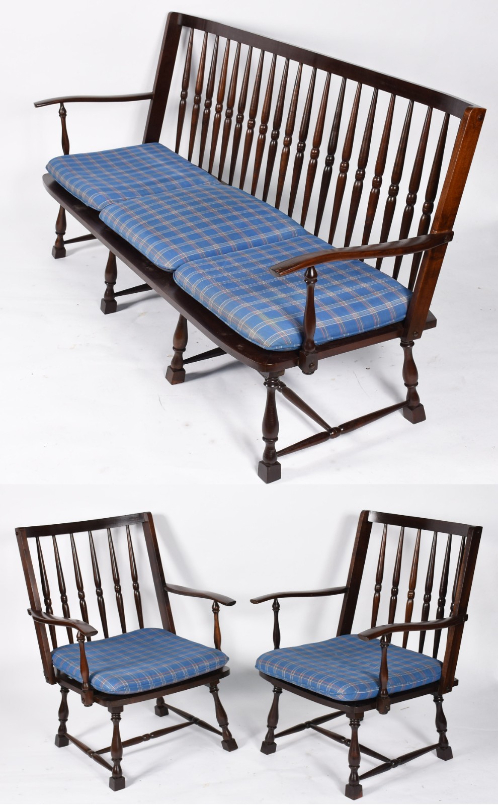 Conjunto de sofá para 3 lugares e par de poltronas de madeira com... - foto 2 de 7