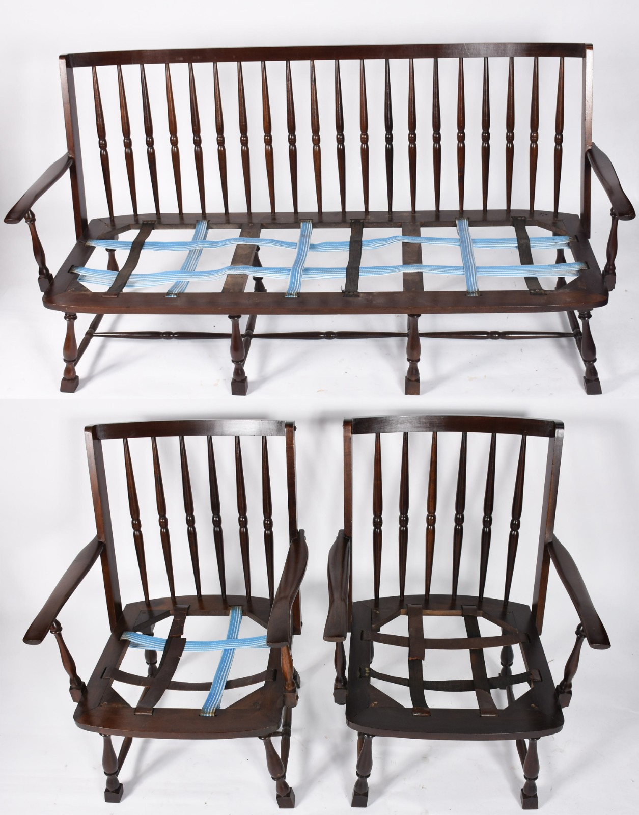 Conjunto de sofá para 3 lugares e par de poltronas de madeira com... - foto 3 de 7