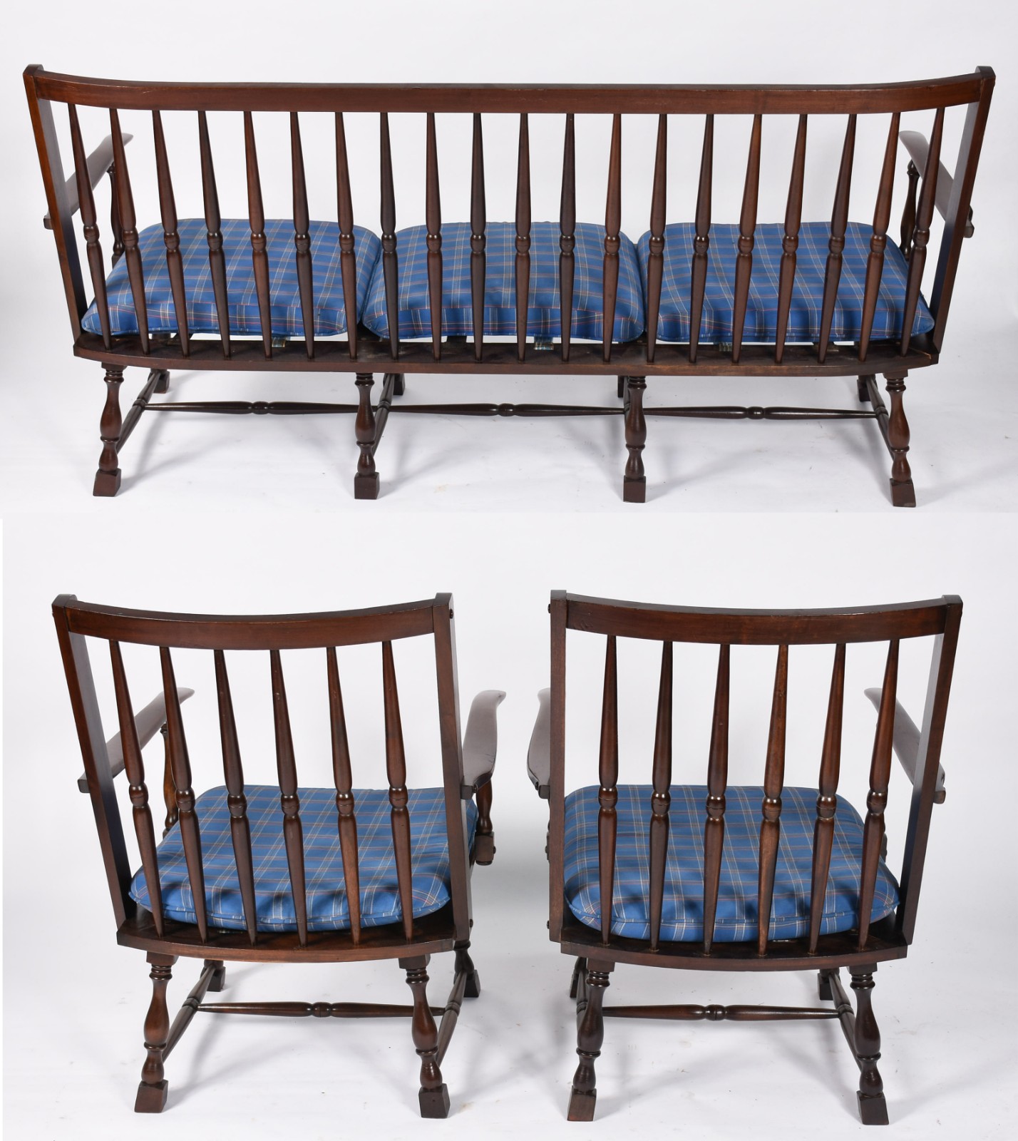 Conjunto de sofá para 3 lugares e par de poltronas de madeira com... - foto 4 de 7