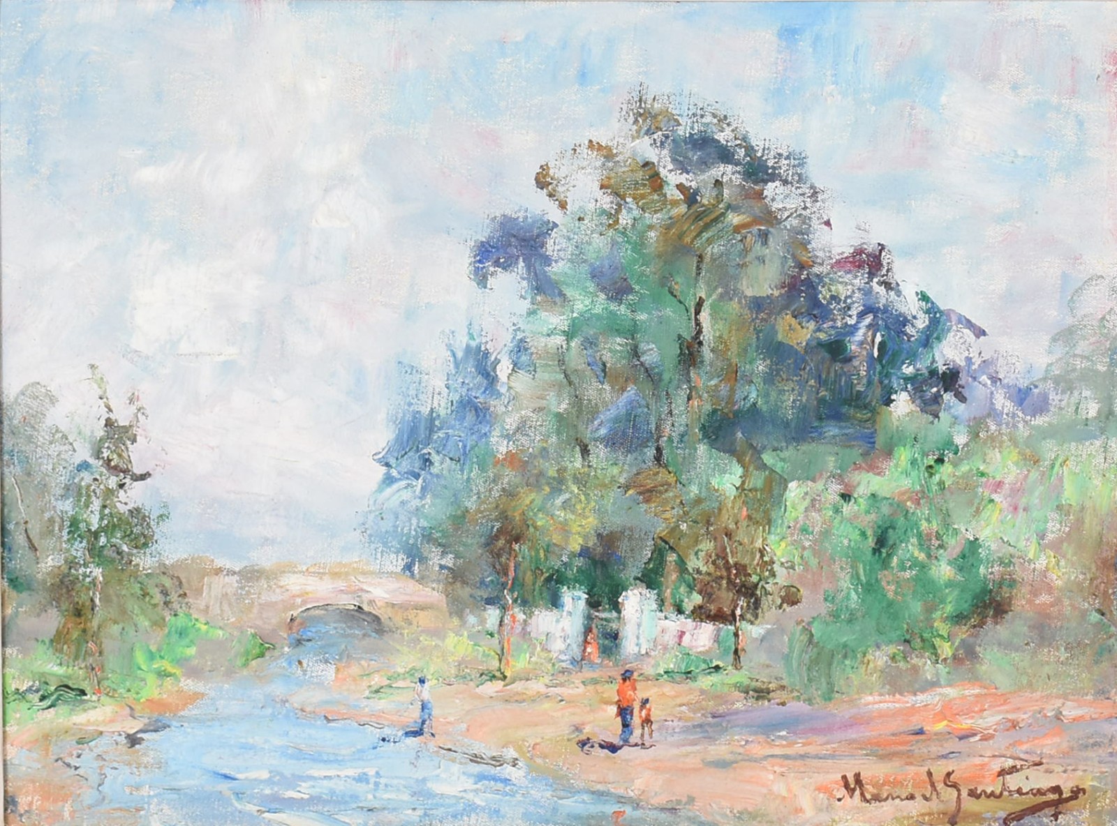 Manoel Santiago (1897-1987), Paisagem com ponte e figuras - foto 1 de 4