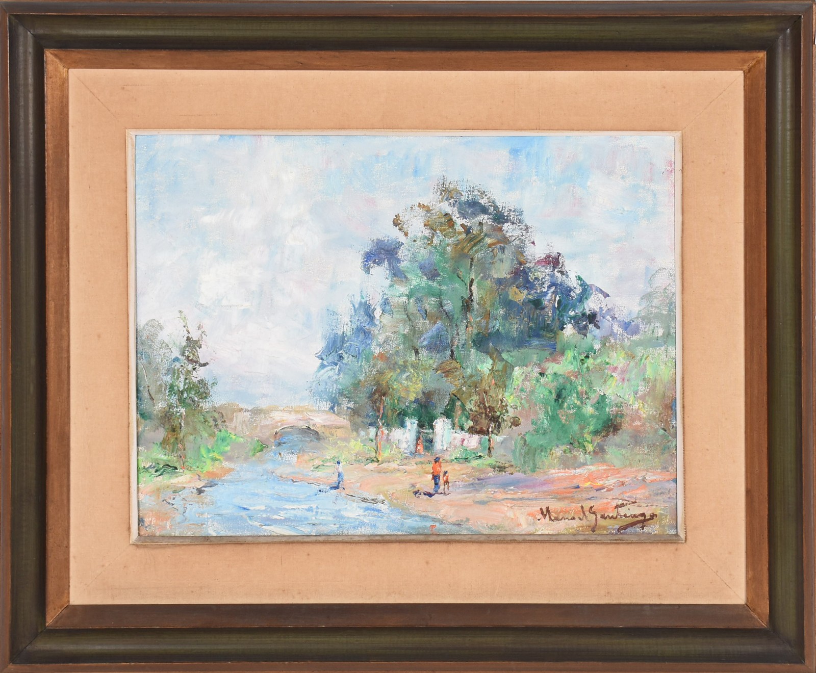 Manoel Santiago (1897-1987), Paisagem com ponte e figuras - foto 2 de 4