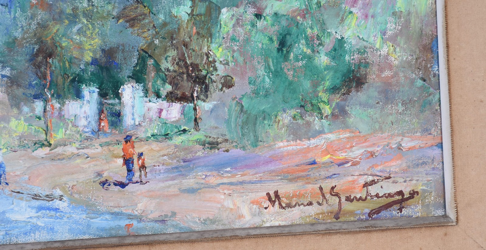 Manoel Santiago (1897-1987), Paisagem com ponte e figuras - foto 3 de 4