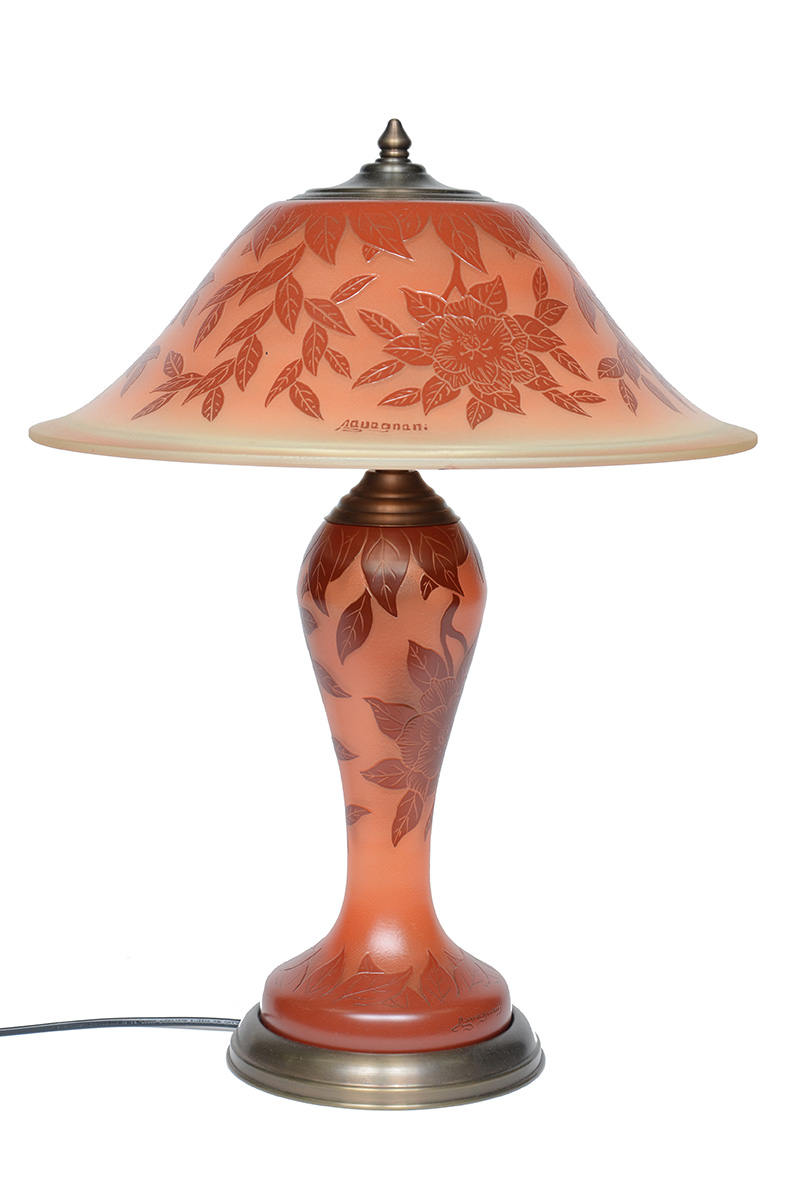 RAVAGNANI - Abatjour de vidro com folhas na cor laranja, Altura 58 cm.