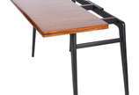Mesa de jantar/console de madeira nobre, tampo ... - Mesa de jantar/console de madeira nobre, tampo dobrável, acompanham 2 cadeiras com assentos estofados e encostos em traves horizontais.