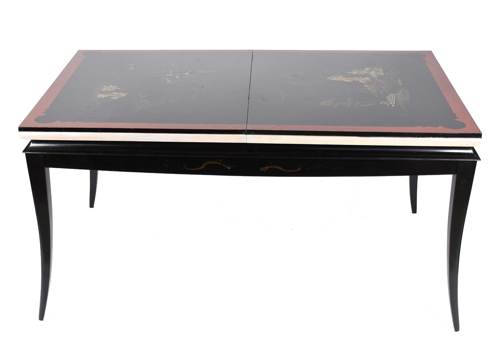 Mesa de madeira nobre decoração em "chinoiserie" no tampo, duas... - foto 2 de 10