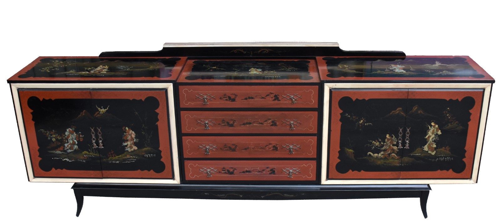 Buffet de madeira nobre decorado em chinoiserie com 4 gavetas... - foto 2 de 6