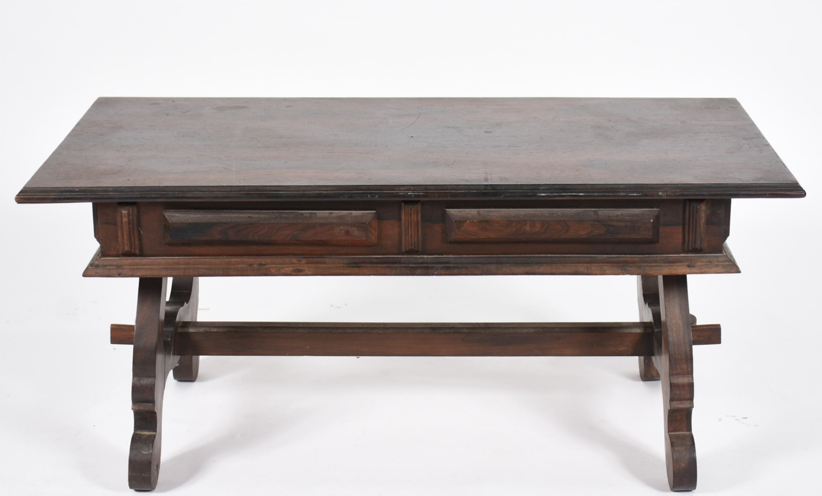 Mesa para escritório de madeira nobre com 2 gavetas, pernas na forma... - foto 4 de 6