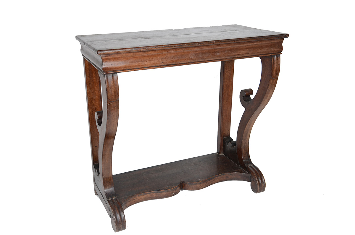 Console de jacarandá estilo império. Med: 43 X 86 altura 84 cm.