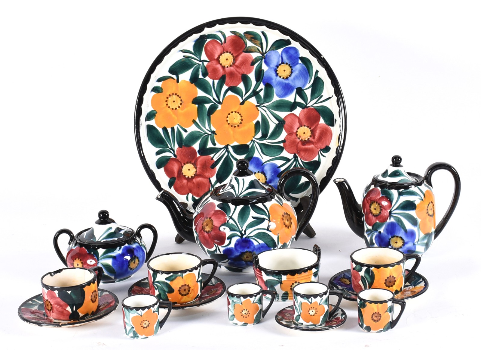 Serviço de chá e café de faiança alemã com flores em policromia... - foto 1 de 6