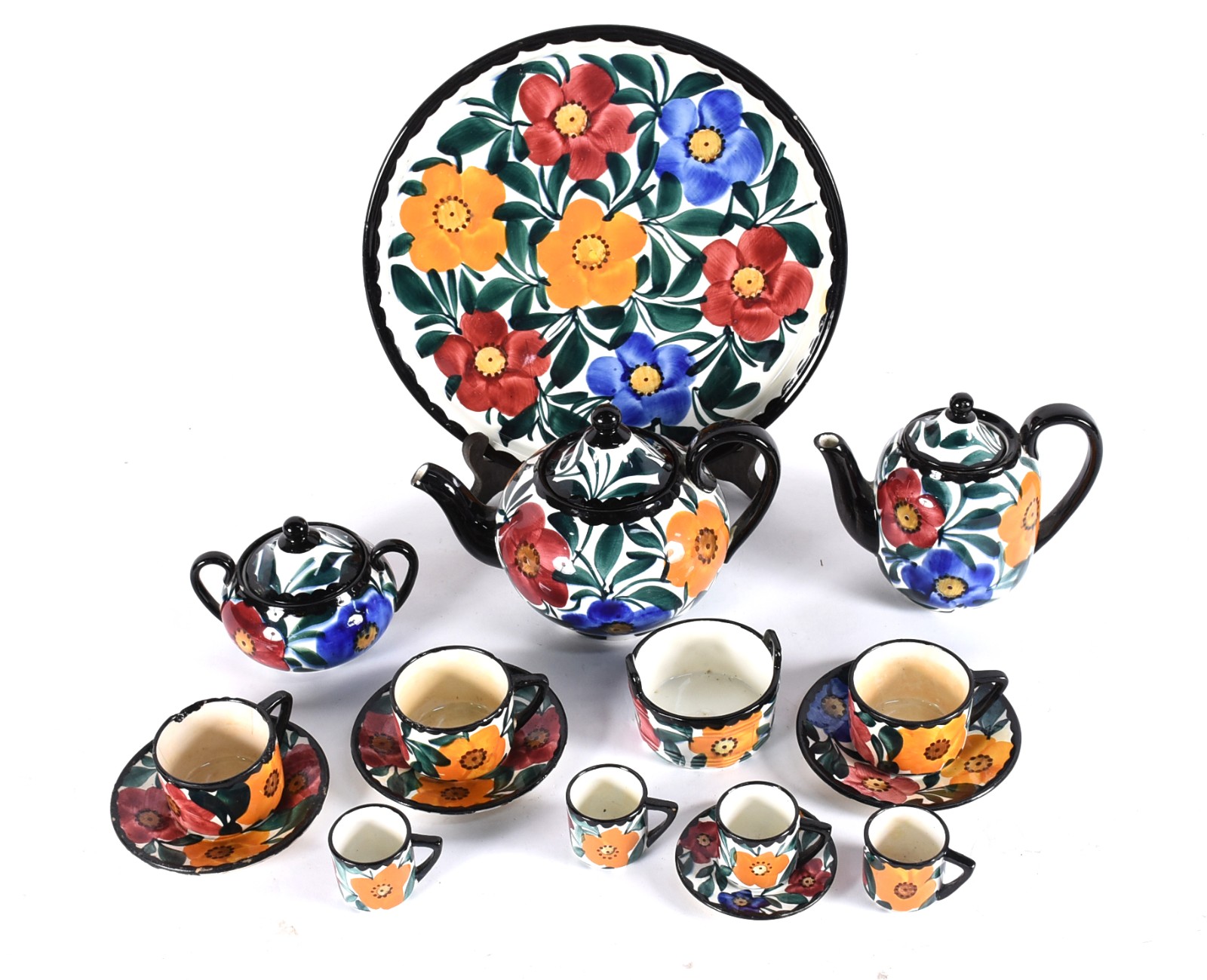 Serviço de chá e café de faiança alemã com flores em policromia... - foto 2 de 6