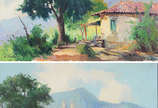 CARLSON, Eduardo,  - duas pinturas - ose - Alto da Serra - 27 x 35 cm -( sem moldura) e Casa do Pescador em Itaipú, vendo-se a Igreja de São Sebastião - 16 x 24 - datado 1