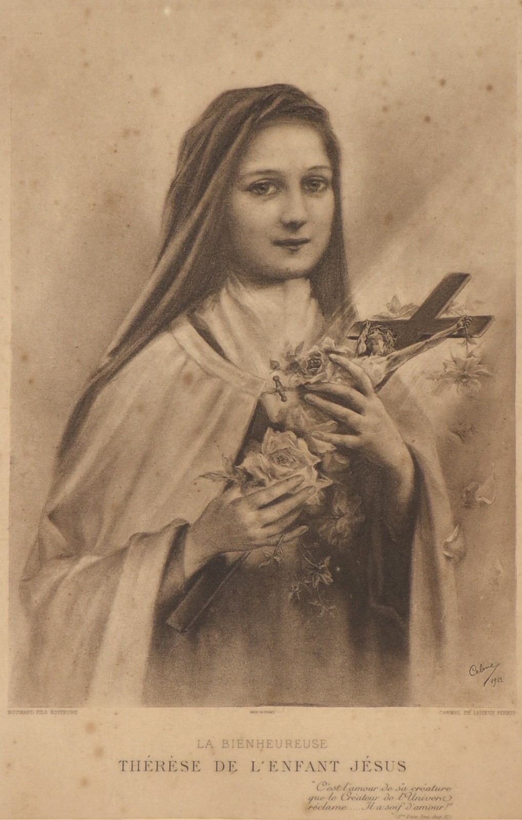 Gravura francesa "La Bienheureuse Thèrése de L'Enfant Jésus". (marcas... - foto 1 de 5