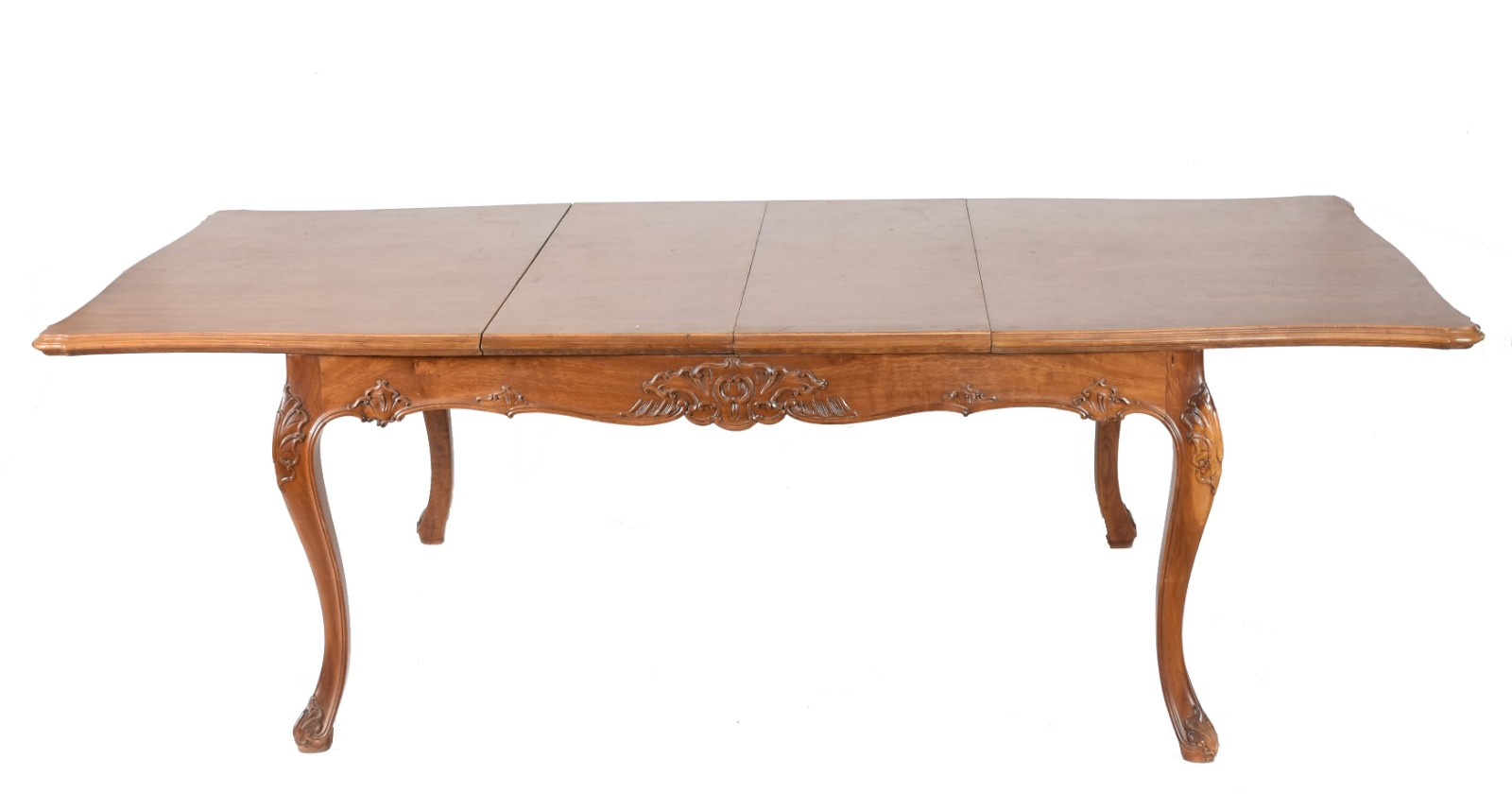 Mesa de jantar de madeira nobre estilo Luis XV, tampo retangular com... - foto 1 de 5