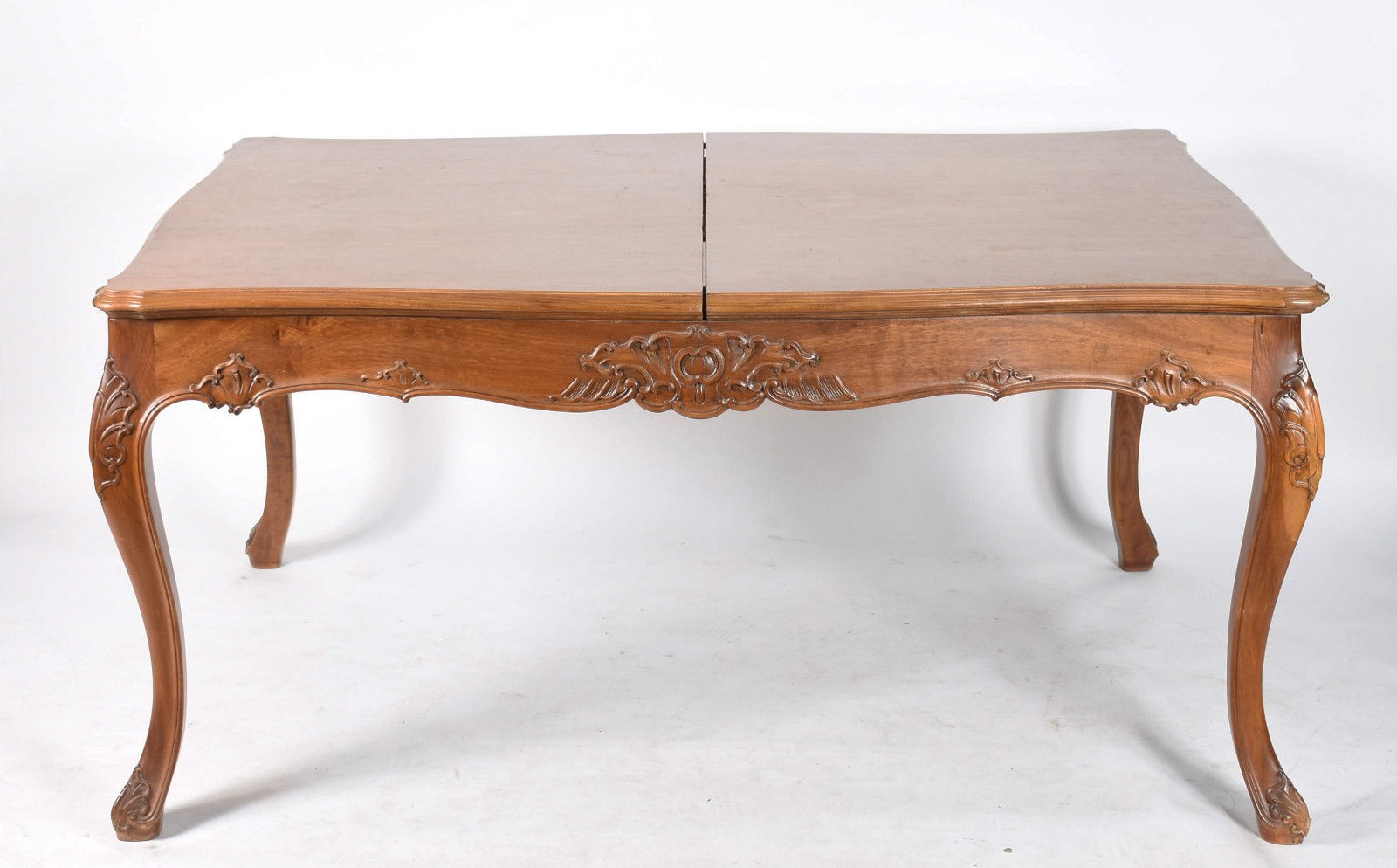 Mesa de jantar de madeira nobre estilo Luis XV, tampo retangular com... - foto 2 de 5