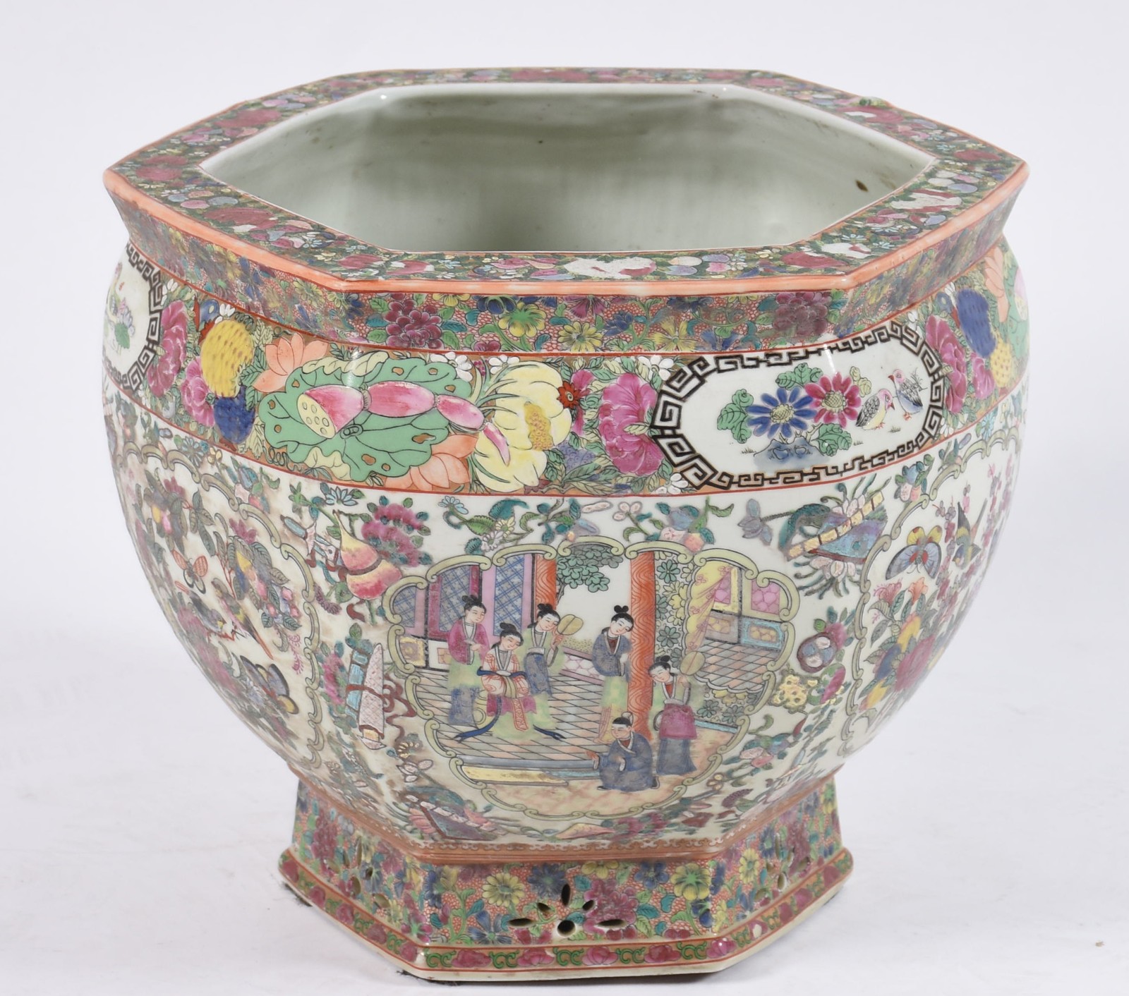 Antigo cachepot feitio sextavado de porcelana oriental ricamente... - foto 1 de 5