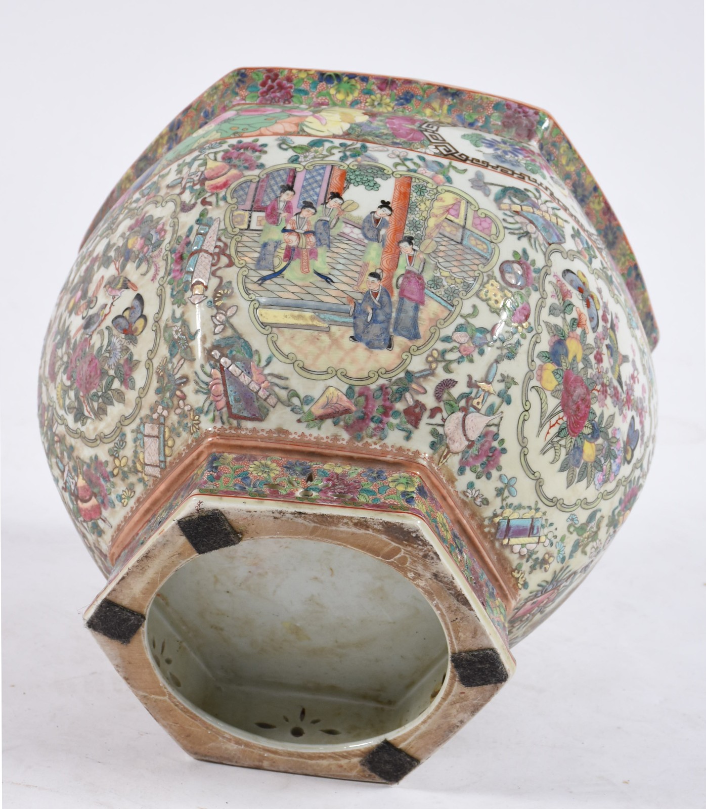 Antigo cachepot feitio sextavado de porcelana oriental ricamente... - foto 5 de 5