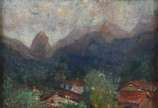 Manoel Santiago (1897-1987), Paisagem - Óleo sobre madeira.
