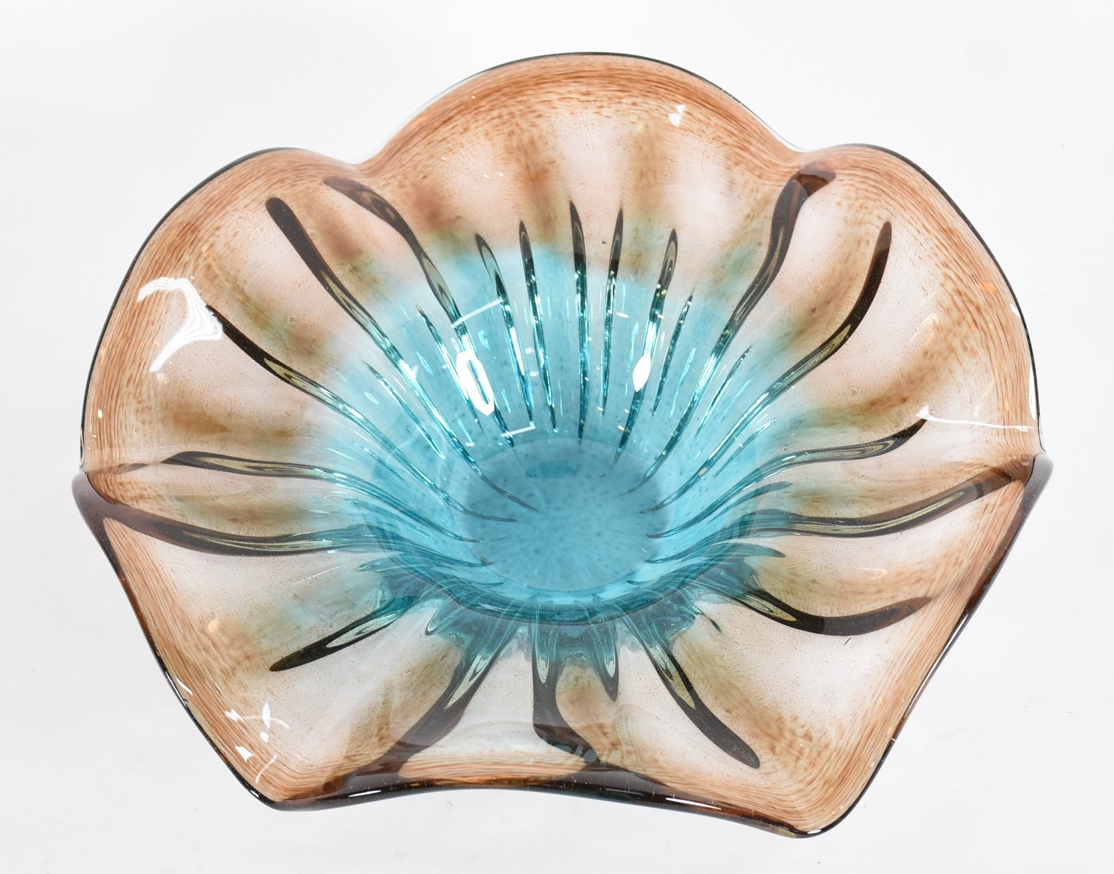Centro de mesa de vidro decorativo na cor azul e âmbar em degrade... - foto 3 de 4