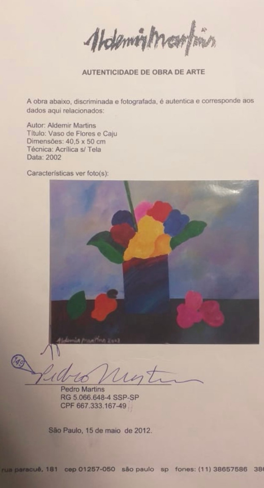 Aldemir Martins (1922-2006), Vaso de Flores e Caju - foto 5 de 6