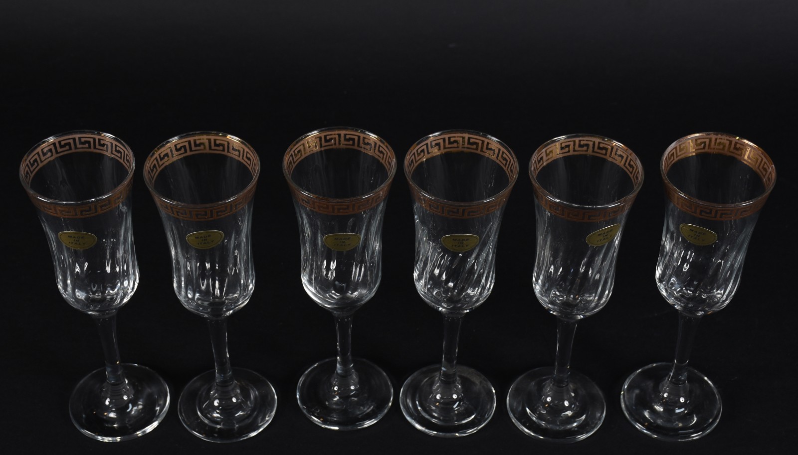 Seis flutes de vidro italiano para champagne, bordas com gregas... - foto 2 de 4