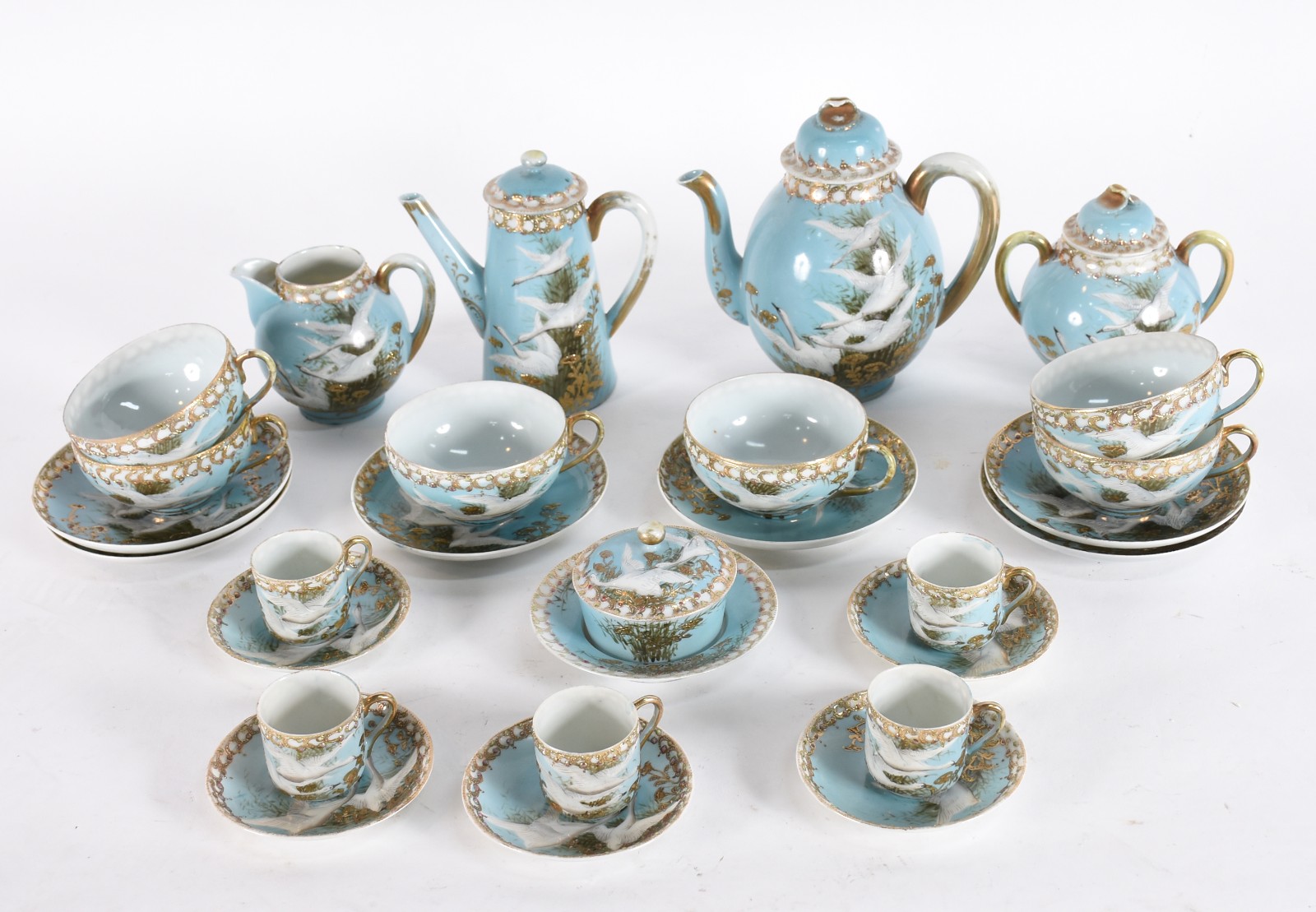 Conjunto de chá e café de porcelana oriental azul com pássaros e... - foto 2 de 5