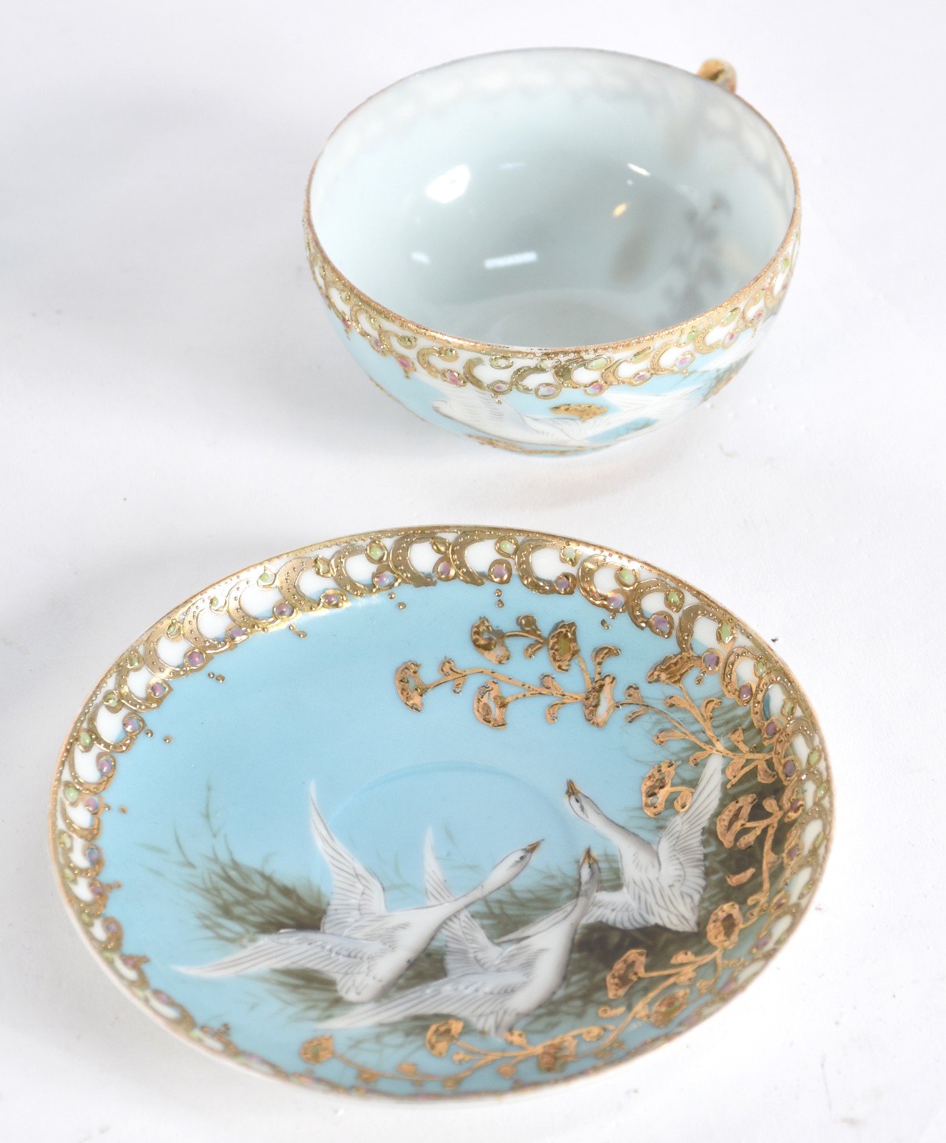 Conjunto de chá e café de porcelana oriental azul com pássaros e... - foto 3 de 5