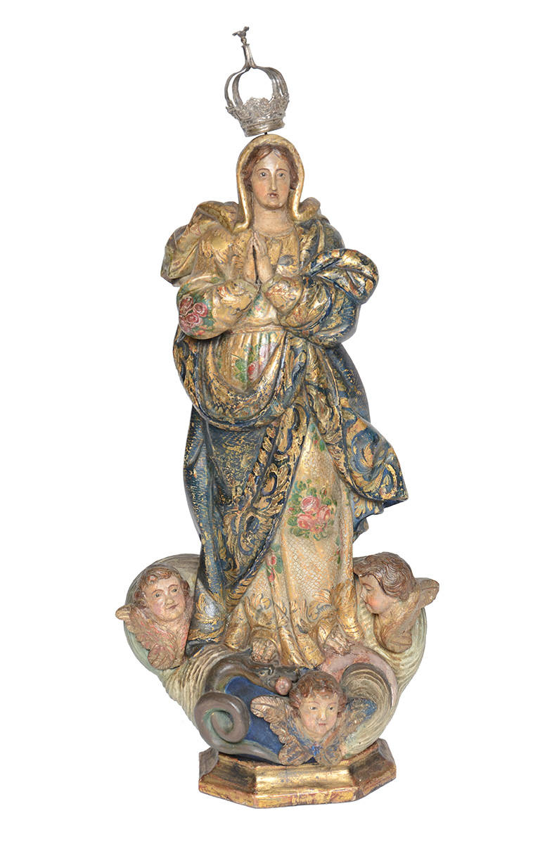 Nossa Senhora - Imagem de madeira policromada e dourada com olhos de... - foto 1 de 2